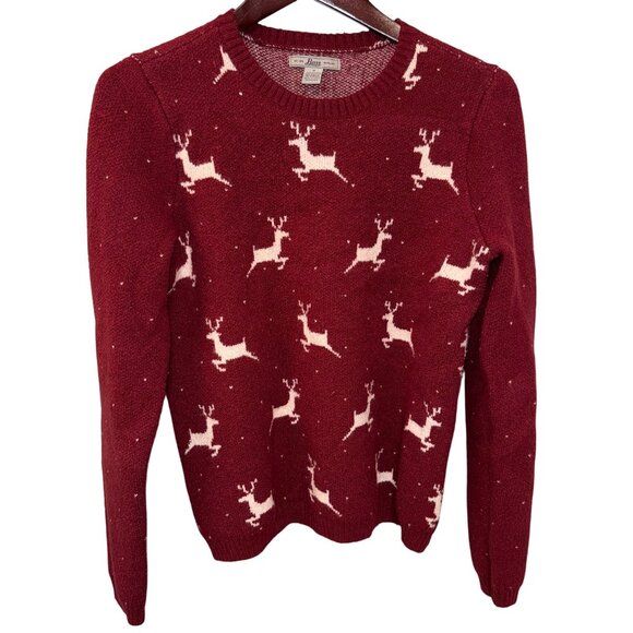 Bass Womens Knit Sweater With Reindeer Pattern Size M Red & White - Picture 1 of 5